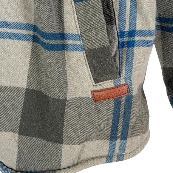 Voyager Men's XXL Gray Blue Plaid Thermal Lined Flannel Shirt Jacket Shacket - Picture 4 of 11